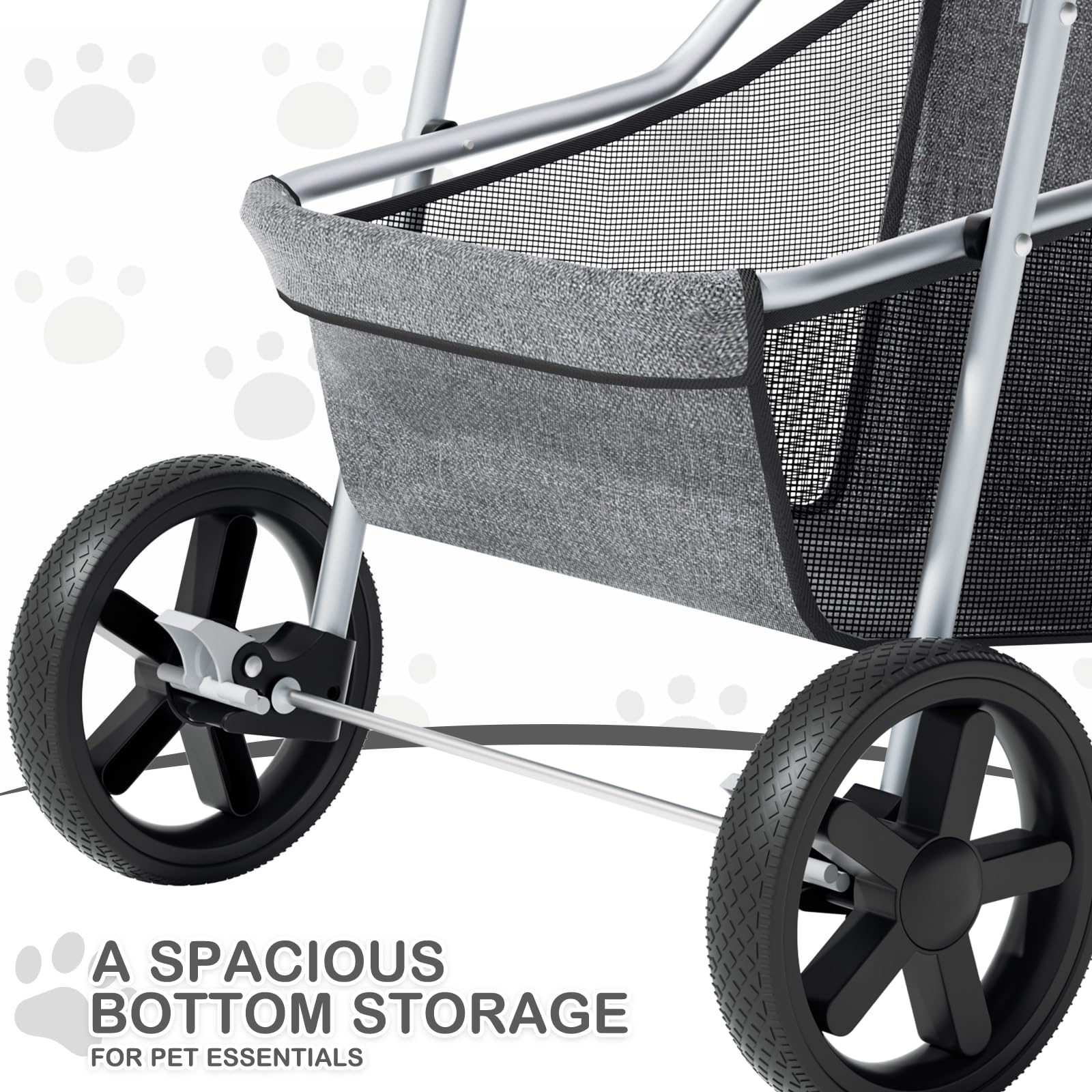 MoNiBloom 3 Wheels Pet Dog Cat Stroller for Small Medium Dogs and Cats, Lightweight Foldable Jogger Stroller w/Storage Basket and Cup Holder, Gray