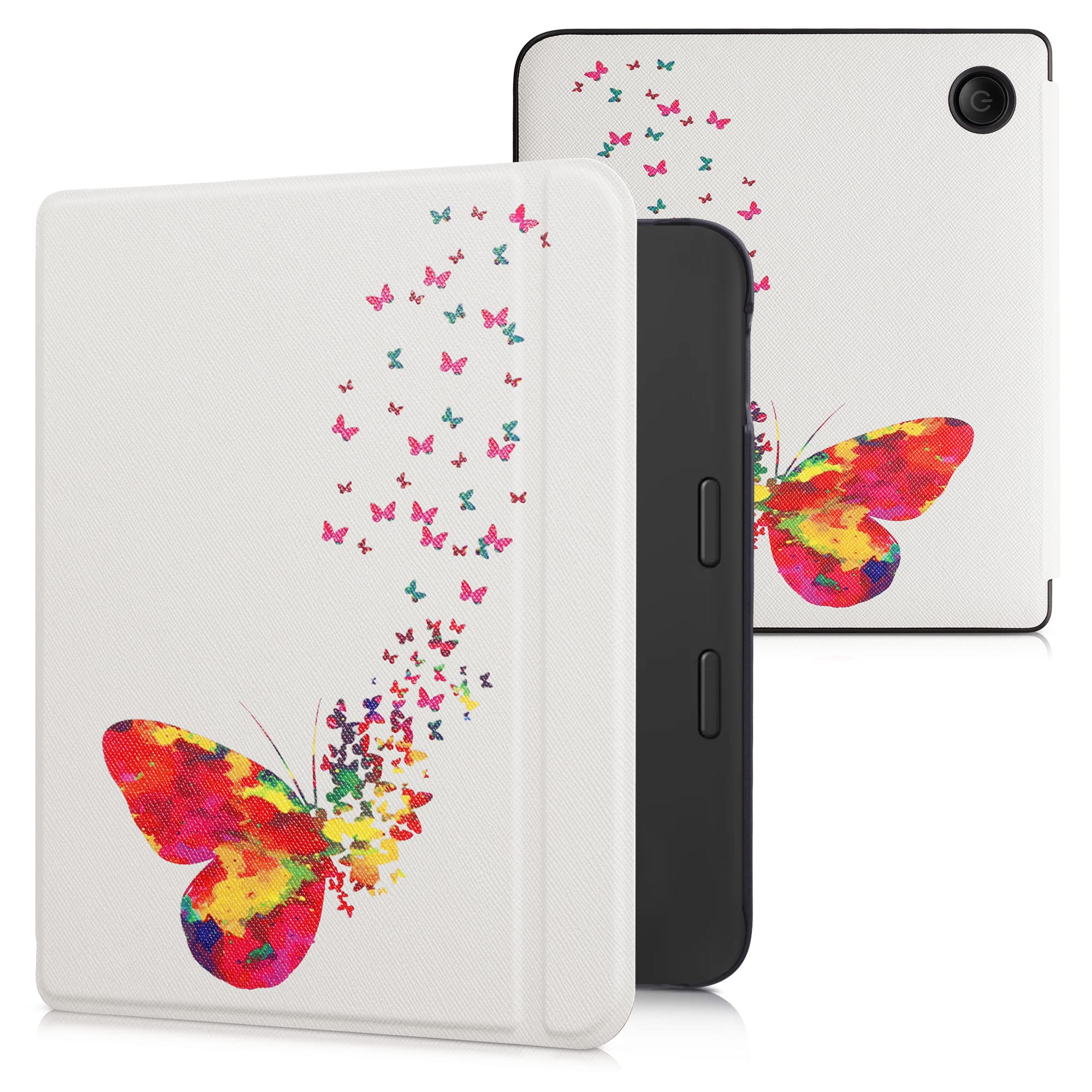 kwmobile Carcasa Compatible con Kobo Libra 2 Funda - Funda con Tapa y Cierre magnético de Cuero sintético - Degradado Mariposas