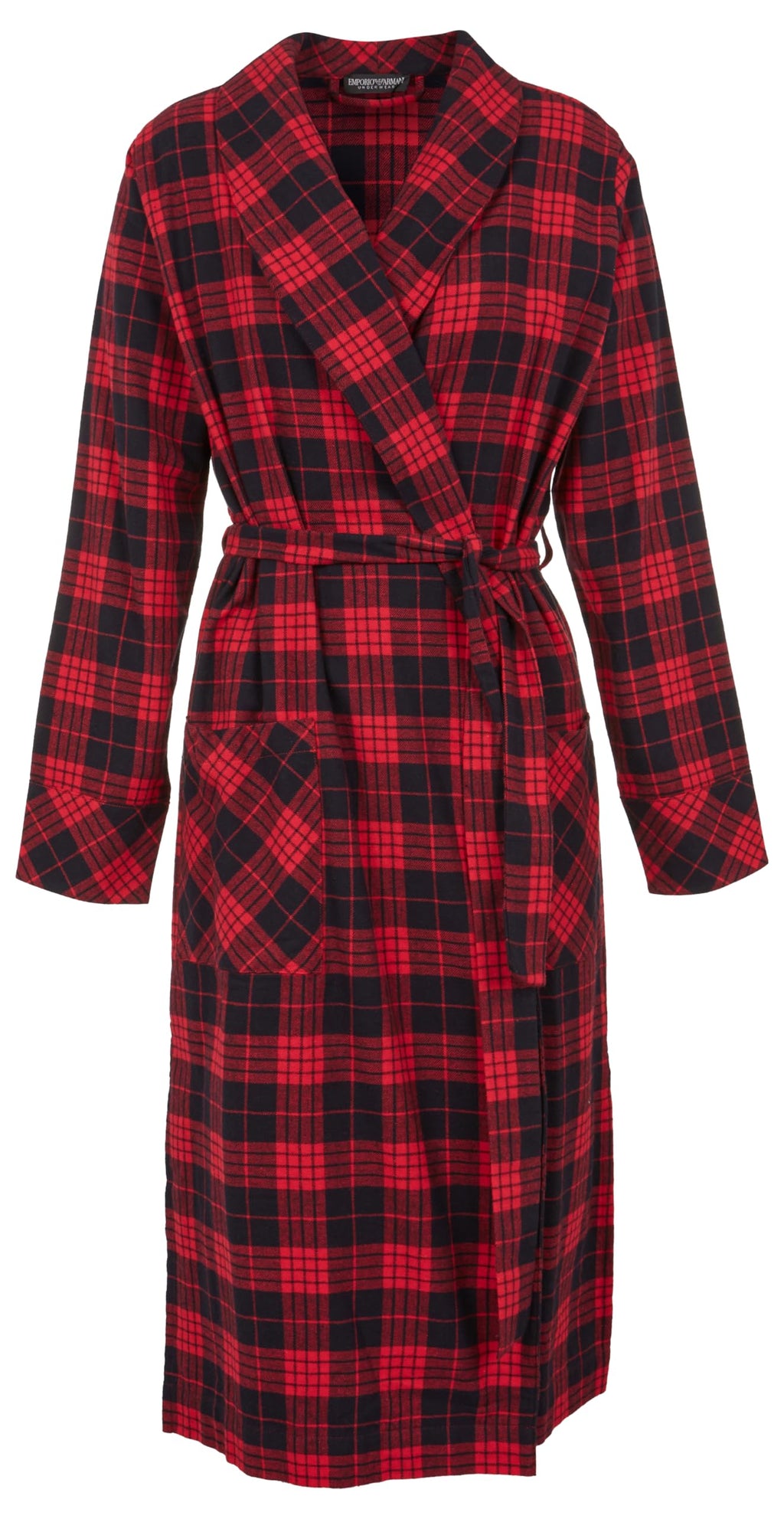 Emporio Armani Tartan Christmas Viscose Nightgown Bata de baño, SCOZZESE Rosso/Nero, L De Las Mujeres
