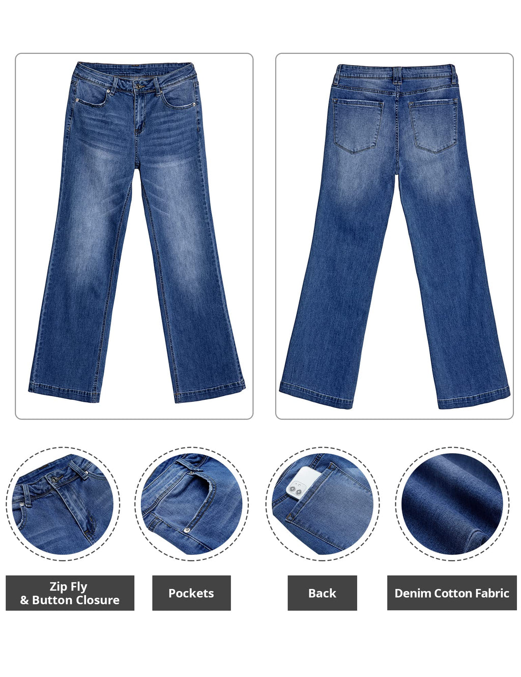 GRAPENT Women's 90s Outfit Jeans High Waisted Stretchy Jeans Bootcut Bell Bottom Jeans Petite Color Dark Blue Size 4 Size 6