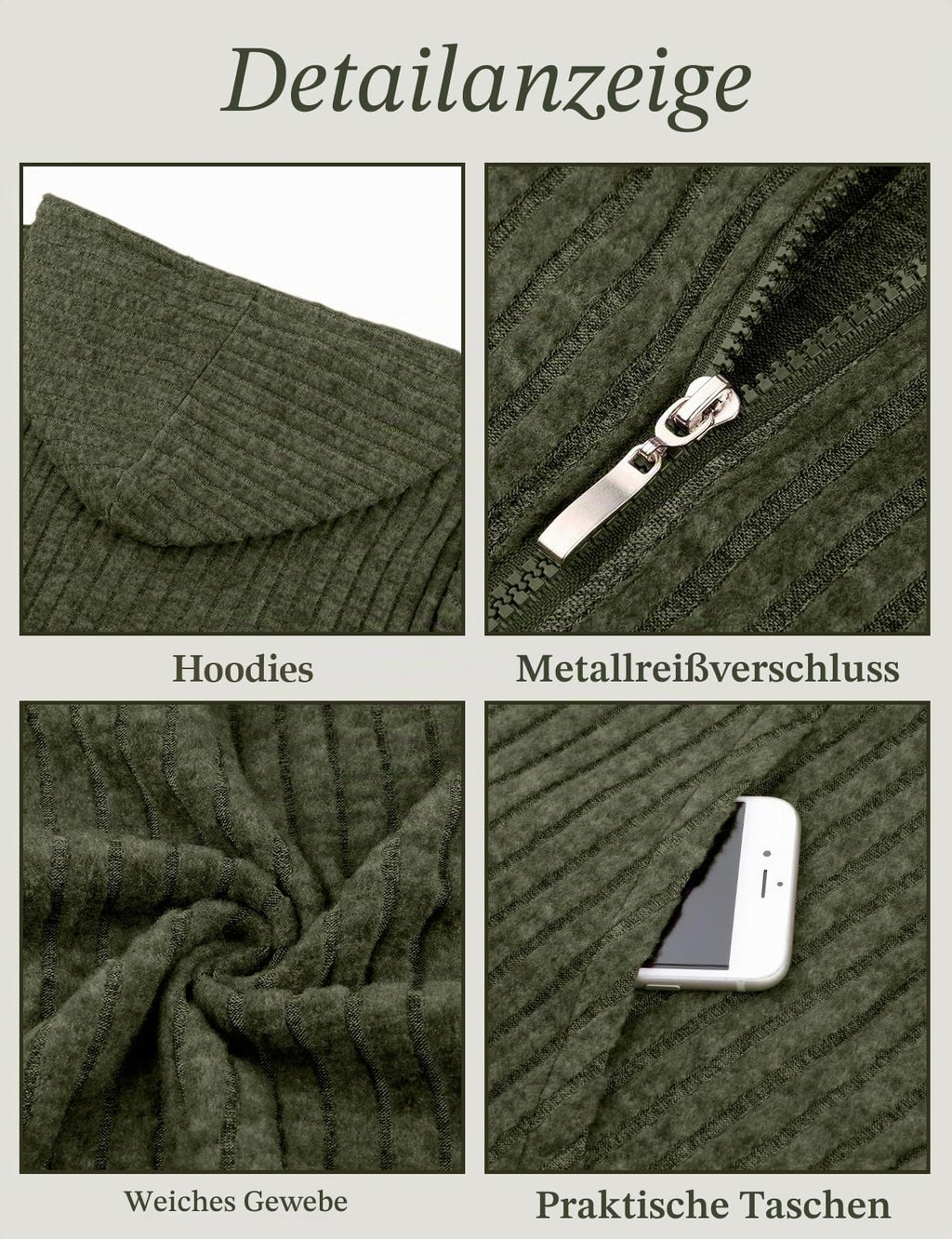 Flikity Zip Hoodie Damen Reißverschluss Sweatjacke mit Kapuze Dünne Jacke