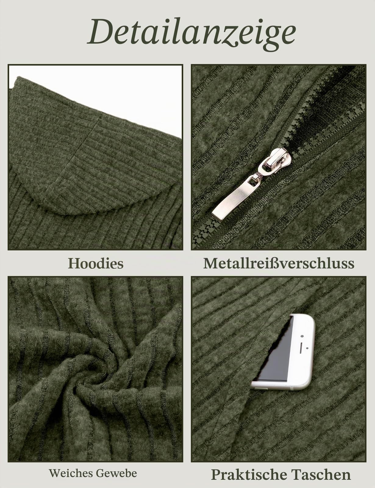 Flikity Zip Hoodie Damen Reißverschluss Sweatjacke mit Kapuze Dünne Jacke