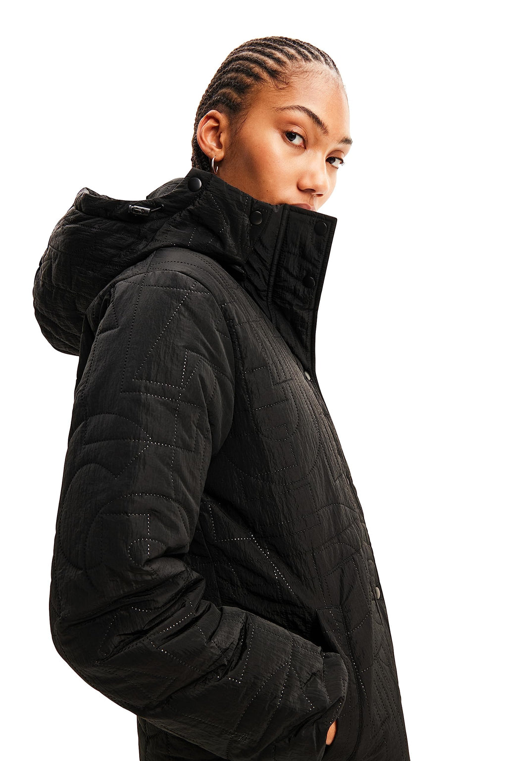 Desigual Padded_Tulip Abrigo Largo para Mujer de Lana Acolchada, Negro, M