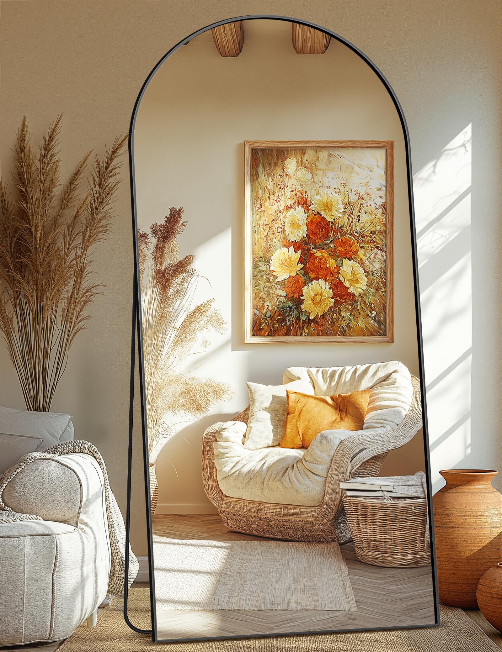 Arched Full Length Mirror, Black Standing Mirror, 75"x35" Full Body Mirror with Standing, Free Standing, Leaning Against Wall or Wall-Mounted, Large Floor Mirror for Bedroom Living Room Dressing Room