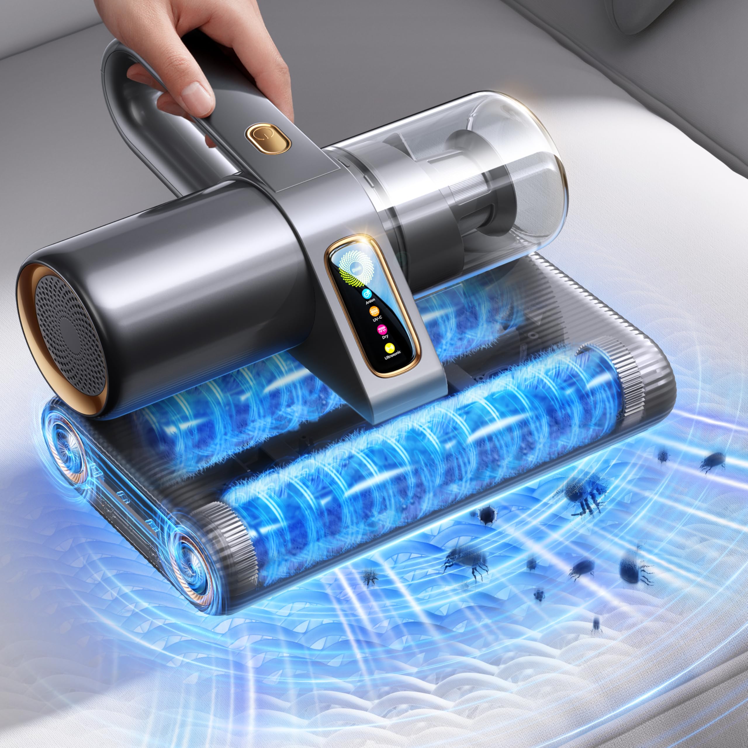 RANVOO [100% alérgenos y ácaros del Polvo, 35 KPA de Doble succión con Luces UV, Sensor de Polvo, colchón de Cama ultrasónico y calefacción, 6 filtros HEPA para Pelo de Mascotas, sofás, alfombras,