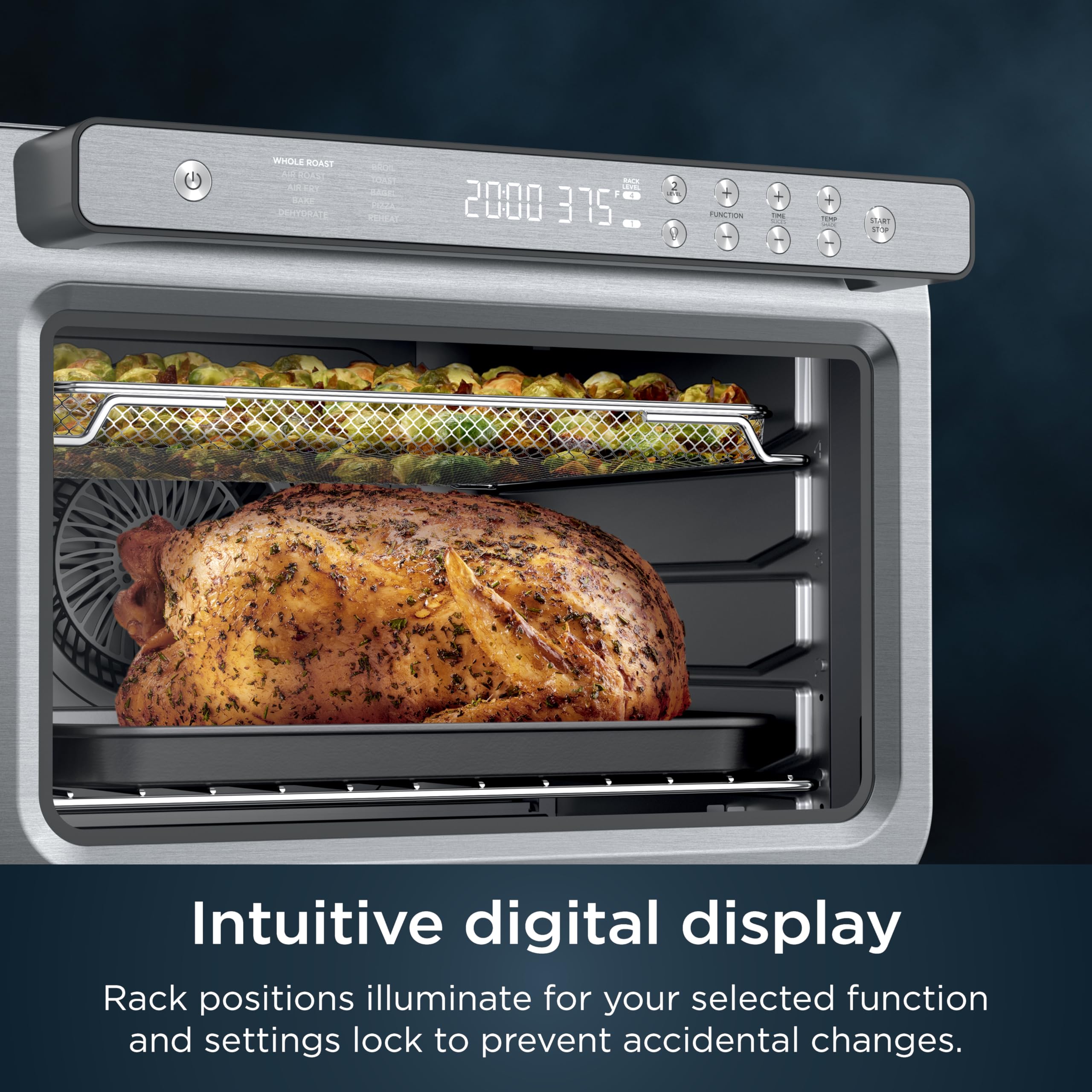 Ninja Prestige Smart XL 10 en 1 Air Fry Digital Encimera tostador de convección con freír al aire, asar al aire, asar, hornear, asar entero, pizza, tostar, bagel, y recalentar, 1800 vatios, acero