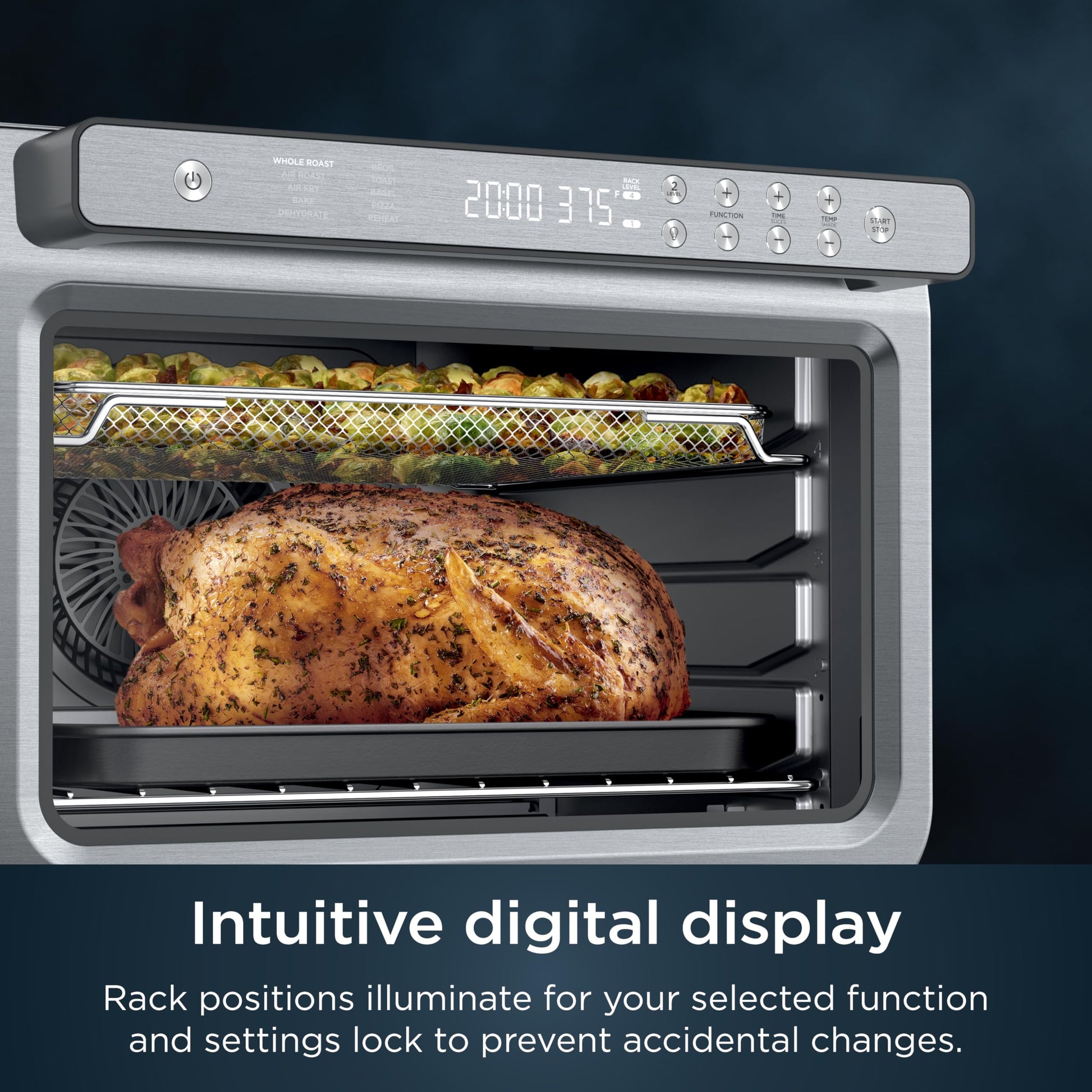 Ninja Prestige Smart XL 10 en 1 Air Fry Digital Encimera tostador de convección con freír al aire, asar al aire, asar, hornear, asar entero, pizza, tostar, bagel, y recalentar, 1800 vatios, acero