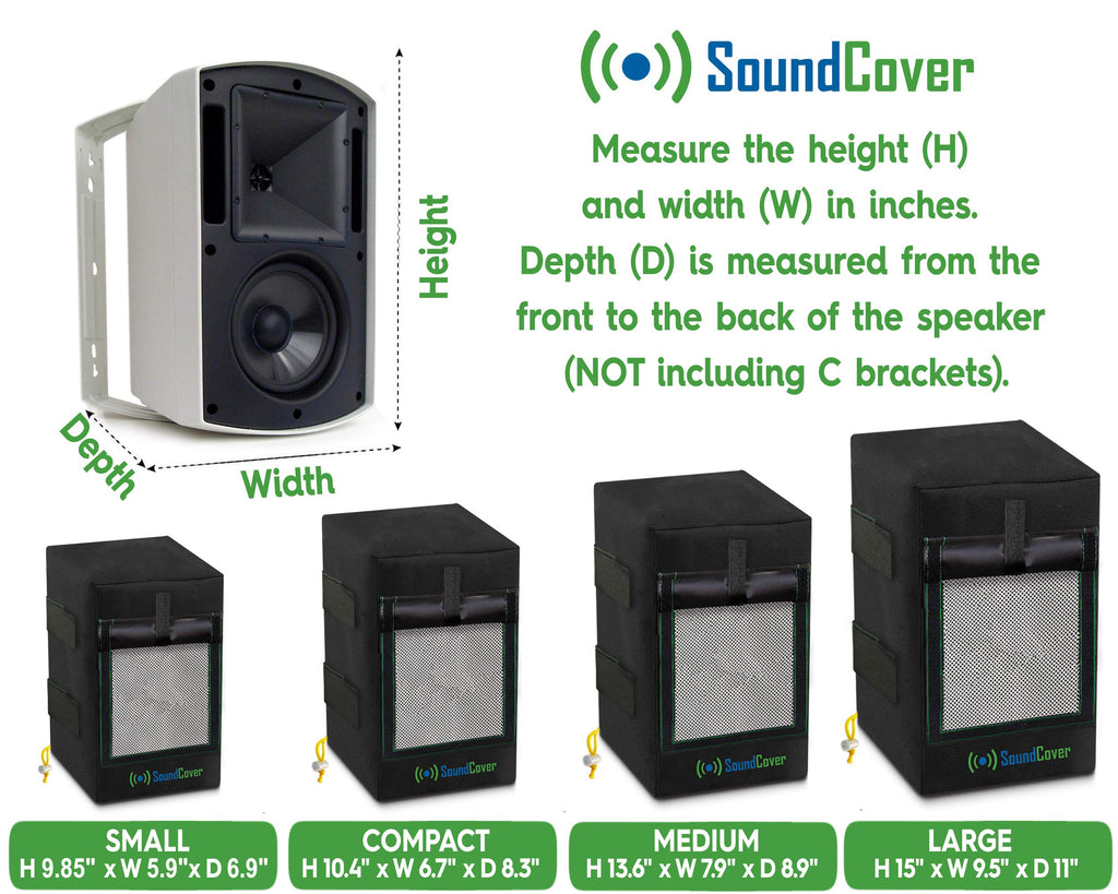 Two Black Waterproof 600D Outdoor Speaker Covers for C-Bracket Mounted Speakers – Fits Klipsch AW-650, Polk Atrium 8 SDI, Definitive Technology AW 6500 (Max Dimensions: H 15" x W 9.45" x D 11")