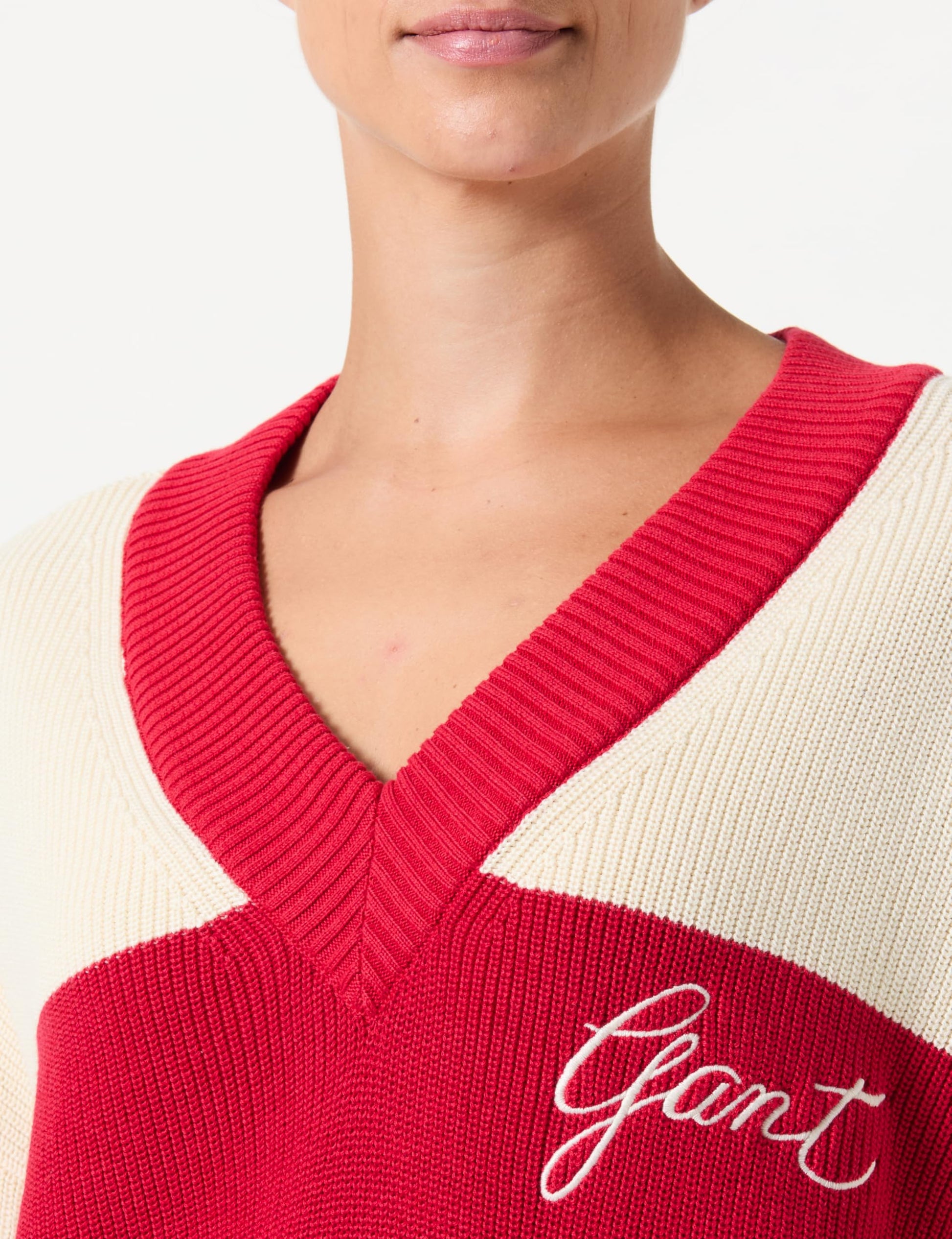 GANT Varsity Cotton V-Cuello Suéter pulóver, Rojo rubí, M Mujeres
