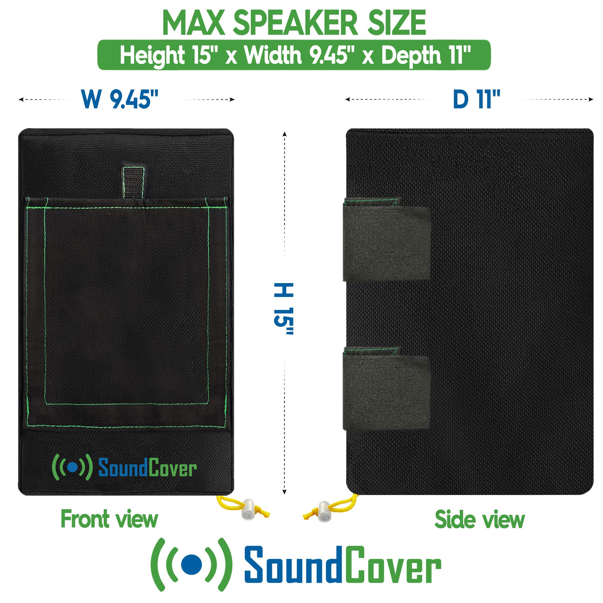 Two Black Waterproof 600D Outdoor Speaker Covers for C-Bracket Mounted Speakers – Fits Klipsch AW-650, Polk Atrium 8 SDI, Definitive Technology AW 6500 (Max Dimensions: H 15" x W 9.45" x D 11")