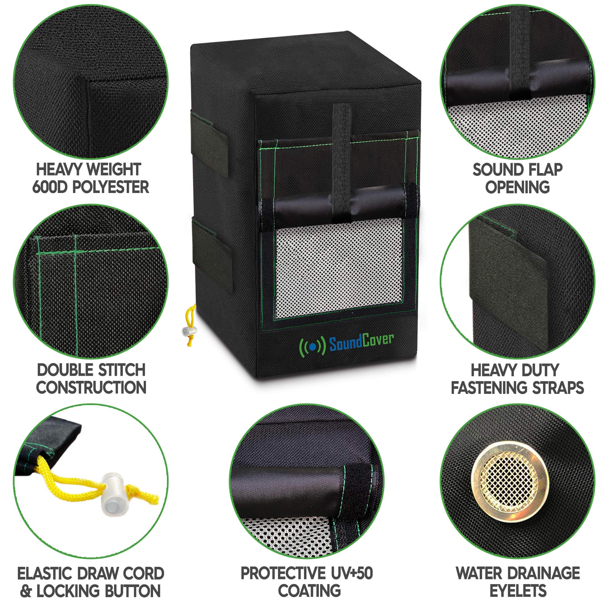 Two Black Waterproof 600D Outdoor Speaker Covers for C-Bracket Mounted Speakers – Fits Klipsch AW-650, Polk Atrium 8 SDI, Definitive Technology AW 6500 (Max Dimensions: H 15" x W 9.45" x D 11")