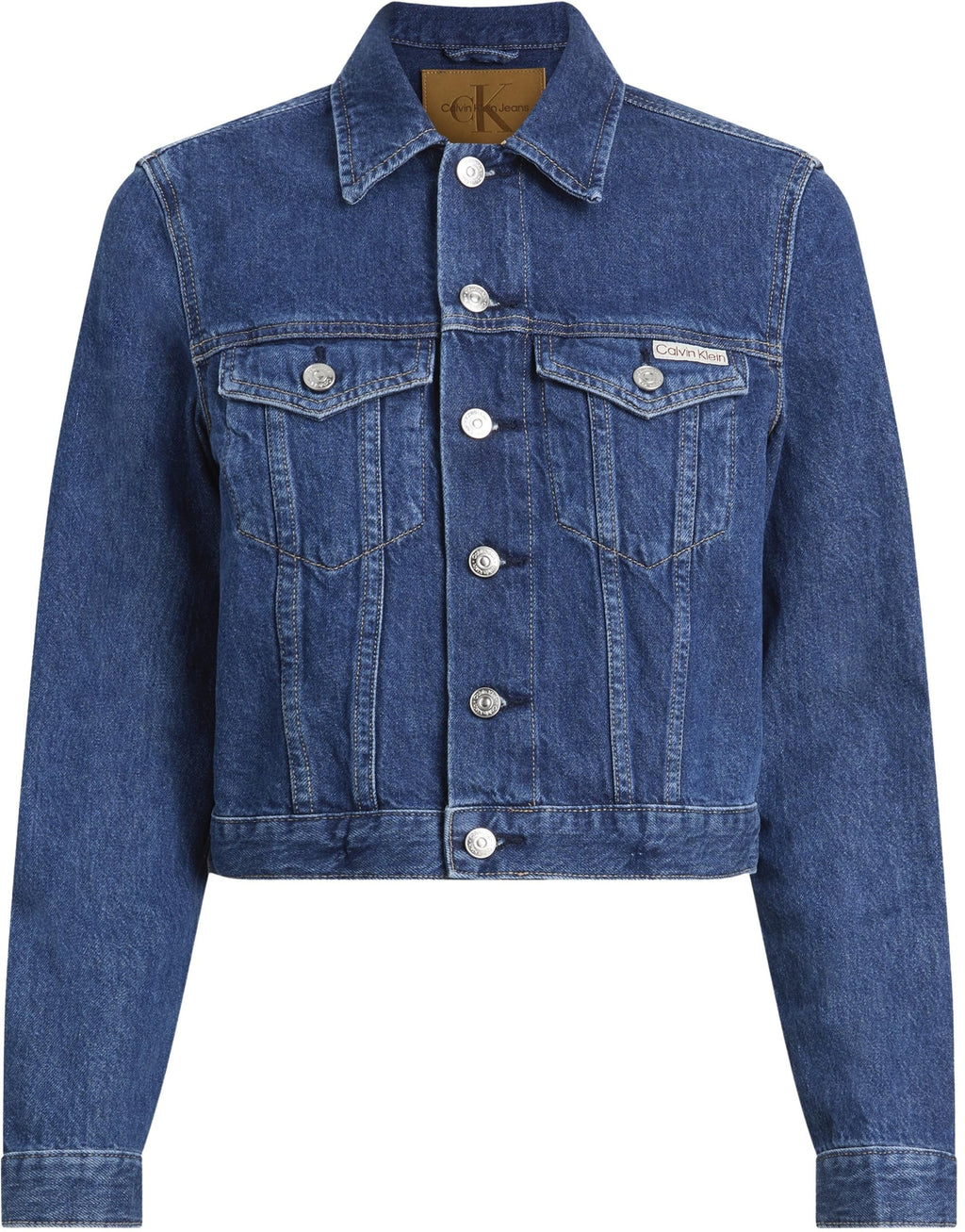 Calvin Klein Cazadora vaquera Mujer Cropped 90'S Denim Trucker con bolsillos en el pecho, Azul (Denim Medium), S