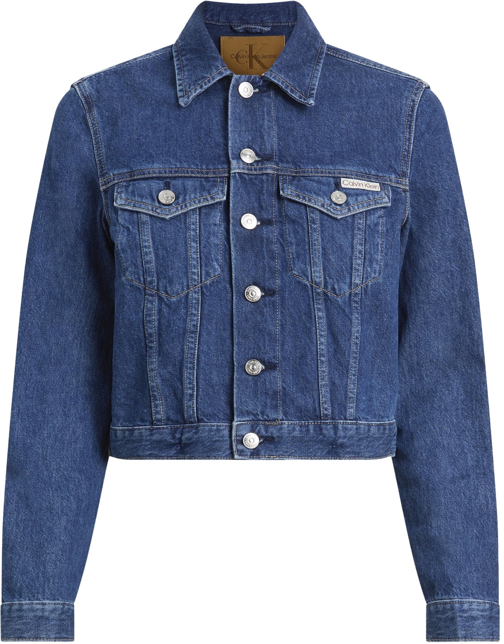 Calvin Klein Cazadora vaquera Mujer Cropped 90'S Denim Trucker con bolsillos en el pecho, Azul (Denim Medium), S