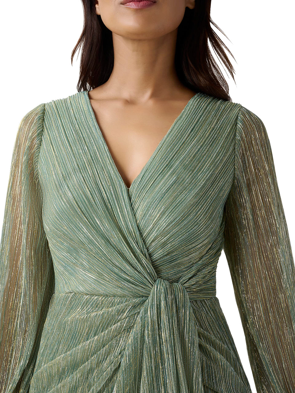 Adrianna Papell Metallic Mesh Draped Gown Vestido para ocasión Especial, Pizarra Verde, 42 para Mujer