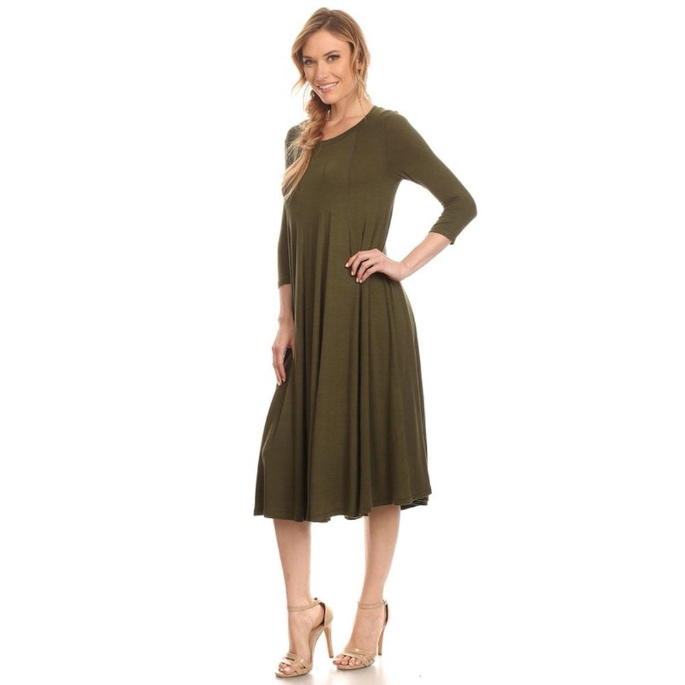 Moa Collection - Women's 3/4 sleeves solid midi dress - Walmart.com - Walmart.comListsGift Finder