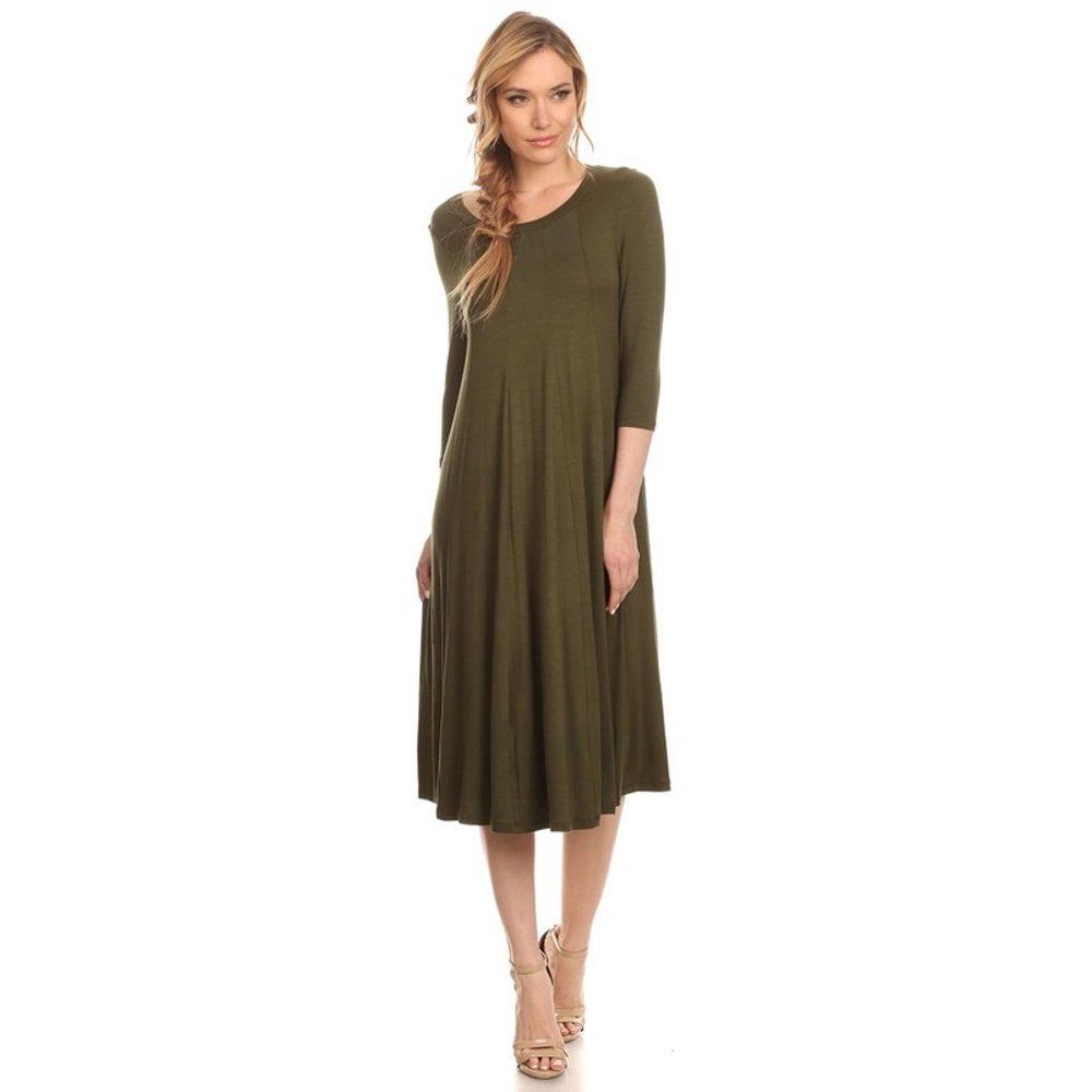 Moa Collection - Women's 3/4 sleeves solid midi dress - Walmart.com - Walmart.comListsGift Finder