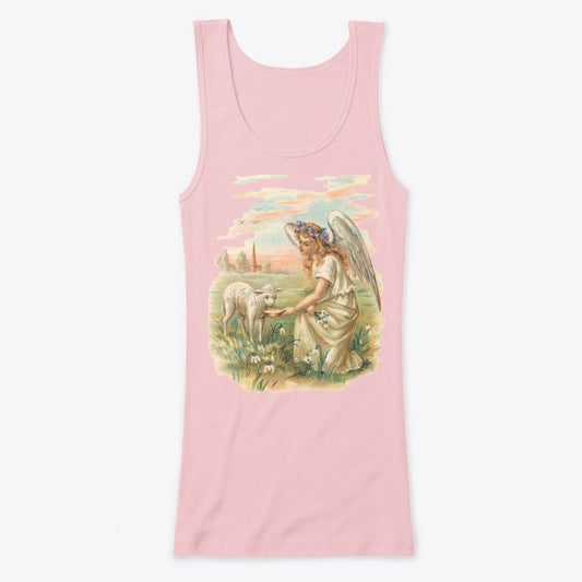 Womens Cotton Tank Angel Feeding a LambWomens Cotton Tank Angel Feeding a Lamb