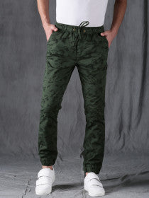 Roadster Men Olive Green Slim Fit Printed Joggers