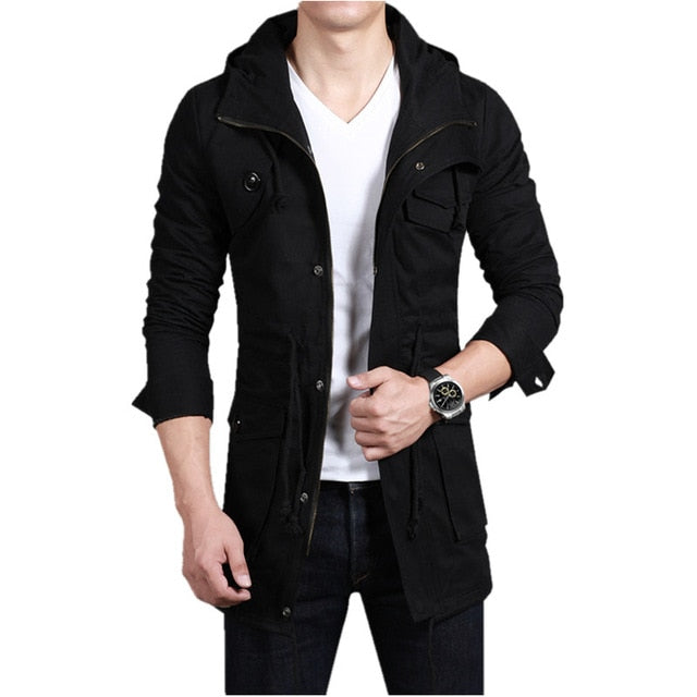 2019 new arrivel spring and autumn high quality leisure fashion men long hooded trench coat