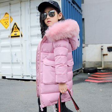 2019 New Fashion Winter Jacket Winter Children Girl Thick Warm Kids Hooded Fur Collar Hooded Long Down Teenage Jackets 4Y-14Y