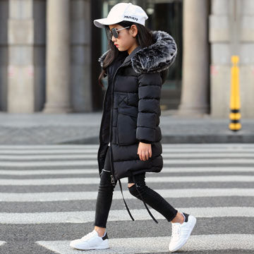 2019 New Fashion Winter Jacket Winter Children Girl Thick Warm Kids Hooded Fur Collar Hooded Long Down Teenage Jackets 4Y-14Y