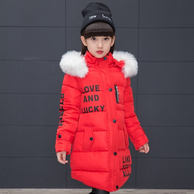 2019 New Fashion Winter Jacket Winter Children Girl Thick Warm Kids Hooded Fur Collar Hooded Long Down Teenage Jackets 4Y-14Y