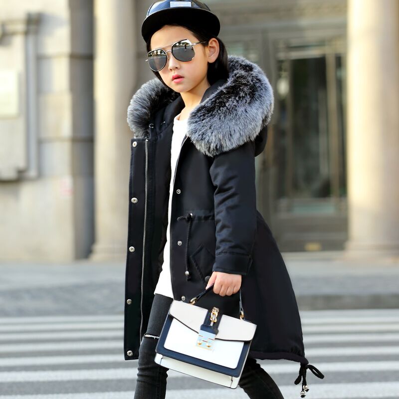 2019 New Fashion Winter Jacket Winter Children Girl Thick Warm Kids Hooded Fur Collar Hooded Long Down Teenage Jackets 4Y-14Y