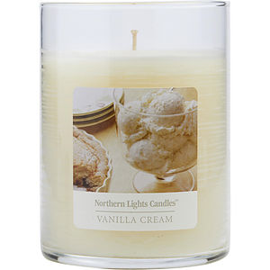 Vanilla Cream Scented  One Glass Pillar Scented Candle. Combines Sweet Creamy Vanilla And Coconut To Create A Delightful Fragrance. 4.5 Inch - Burns 70 Hours