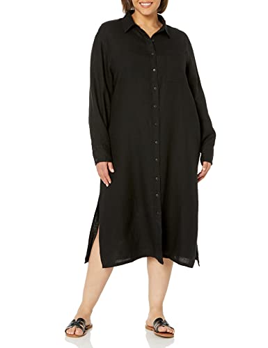 The Drop Women's Fiona Relaxed Linen Midi Shirt Dress, White, 5X, Plus Size