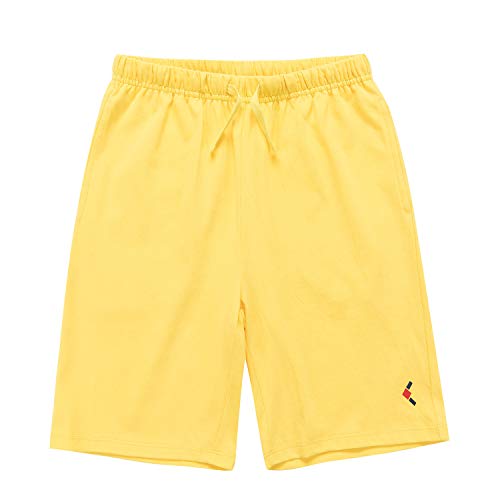 KOWDRAGON 1 or 2 Pack Boys and Girls Active Basic Jogger Fleece 100% Cotton Shorts (3-12Years) - Yellow - L