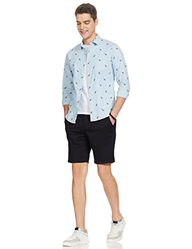 KETCH Men's Letter Print Straight Fit Shirt (KHSH000439_LT Blue L)