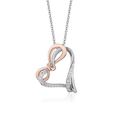 Jewelili Enchanted Disney Fine Jewelry Sterling Silver and 10K Rose Gold 1/10Cttw Snow White Bow Pendant