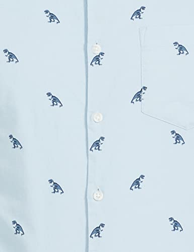 KETCH Men's Letter Print Straight Fit Shirt (KHSH000439_LT Blue L)