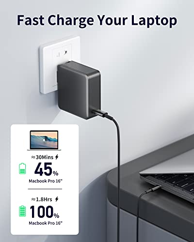 100W USB C Charger for MacBook Pro 16, 15, 14, 13 inch 2021, 2020, 2019, 2018, New MacBook Air, iPad Pro, Type C Thunderbolt Laptops Foldable Power Adapter with 6ft USB C to USB C Charging Cable