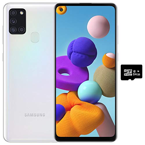 Samsung Galaxy A21S (64GB, 4GB) 6.5", Quad Camera, All Day Battery Dual SIM GSM Unlocked Global 4G LTE VoLTE (T-Mobile, AT&T, Metro, Straight Talk) International Model A217M/DS (64GB SD Bundle, White)