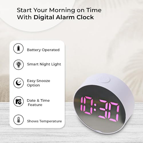 Heart Home ABS Battery Oprated Loud Digital Alarm Clock|Desk, Table Clock|Alarm Clock For Heavy Sleepers (White)