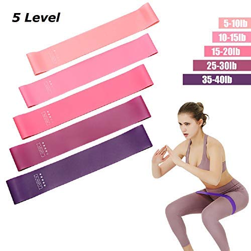 Zakerda Beth's Fitness Set of 5 Pink Yoga Knee Resistance Bands with Carry Bag