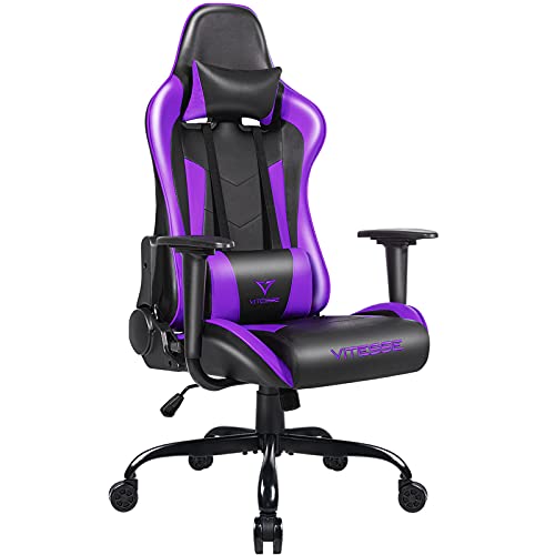 Copy of Copy of Generic PUKAMI Gaming Chair High Back for Teens Ergonomic Racing Computer Desk with Comfortable Lumbar Support and Headrest Girl Gamer Height Adjustable (Purple), 48*26*22 inch