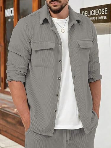 Casual Shirt for Men|| Shirt for Men|| Men Stylish Shirt (Rib-Shirt) (L, Grey)