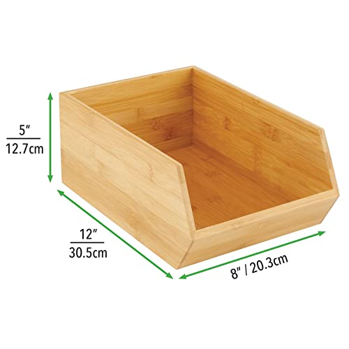mDesign Bamboo Stackable Food Storage Organization Bin Basket - Wide Open Front for Kitchen Cabinets, Pantry, Offices, Closets, Holds Snacks, Dry Goods, Packets, Spices, Teas - 2 Pack - Natural Wood