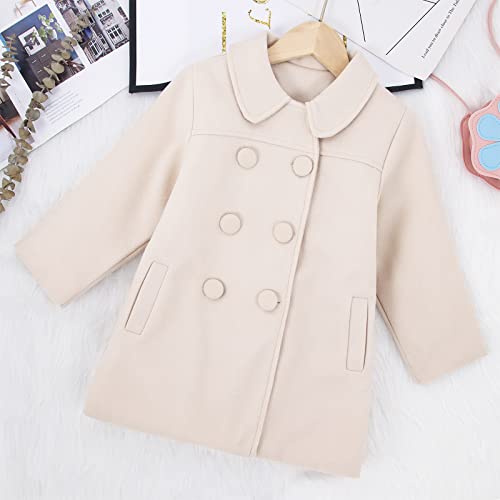 Little Girl Long Peacoat Dress Coat Button Trench Coat Winter Warm Jacket with Pocket Kids Casual Overcoat Outerwear 2-7Y(6-7 Years, Beige)