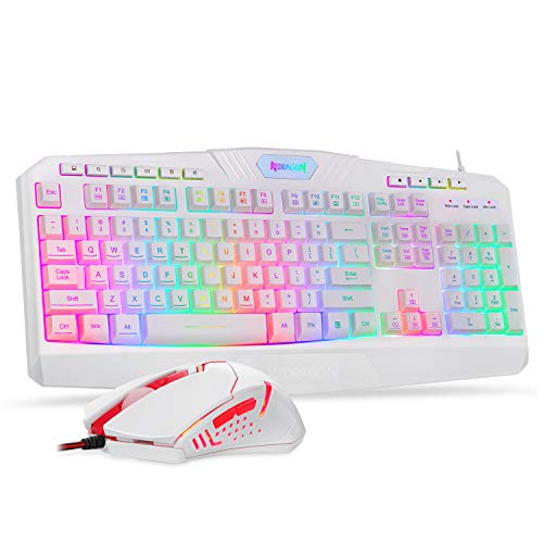 Redragon S101 Wired Gaming Keyboard and Mouse Combo RGB Backlit Gaming Keyboard with Multimedia Keys Wrist Rest and Red Backlit Gaming Mouse 3200 DPI for Windows PC Gamers