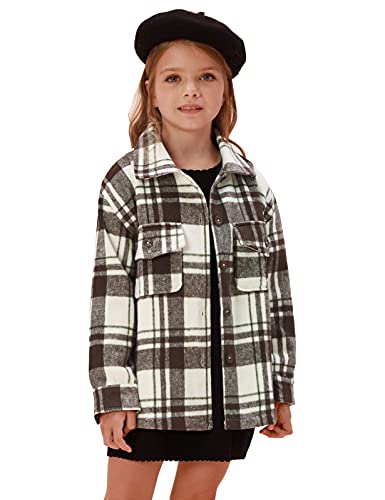 Girls' Lapel Plaid jacket Coat Outerwear Little Plaid Overcoat Size 8-10
