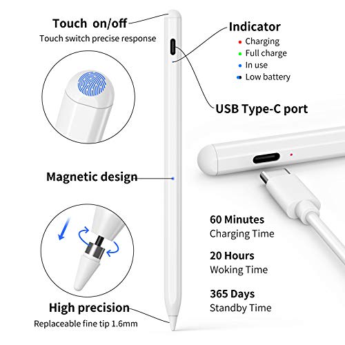 Stylus Pens Tablet Magnetic，Compatible with Apple Pencil iPad/iPhones/Samsung/Huawei/All Touch Screen Tablets Phones and Other Devices ,with 2 Replacement Tips and Cap