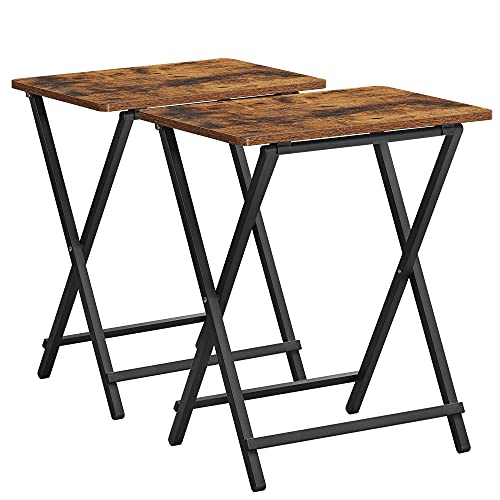 VASAGLE TV Tray Set of 2, Folding Tables, Snack Table for Dinner, Laptop Tables, Foldable, Collapsible, and Space-Saving, Industrial, Rustic Brown and Black ULET251B01