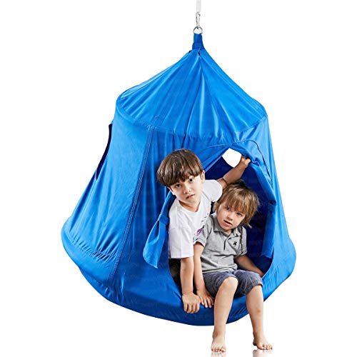 Kids Outdoor Waterproof Play Tent Hanging Hammock with Lights String (Blue)