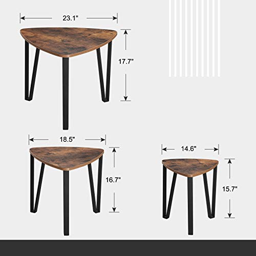 VASAGLE Industrial Nesting Coffee Table, Set of 3 End Tables for Living Room, Stacking Side Tables, Easy Assembly, Wood Look Accent Furniture with Metal Frame, Rustic Brown and Black ULNT13X