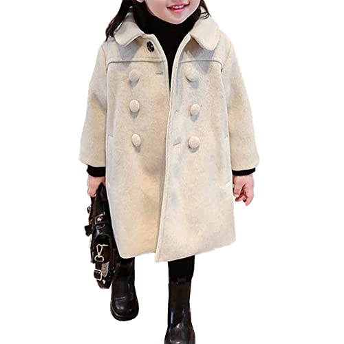 Little Girl Long Peacoat Dress Coat Button Trench Coat Winter Warm Jacket with Pocket Kids Casual Overcoat Outerwear 2-7Y(6-7 Years, Beige)