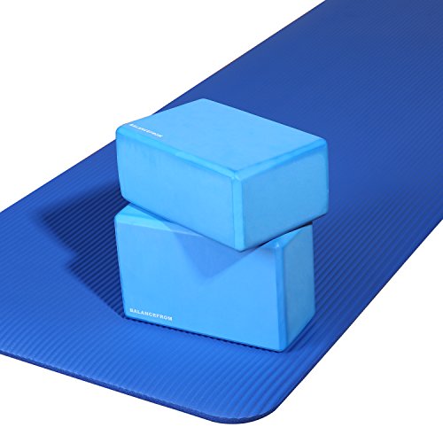 BalanceFrom All Purpose 1/2-Inch Extra Thick High Density Anti-Tear Exercise Yoga Mat with Carrying Strap and Yoga Blocks