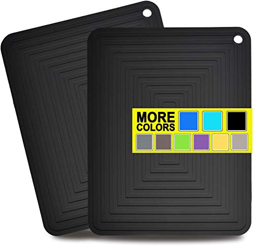 Large Silicone Trivet Mat for Hot Dishes/Heat Resistant Pot Holder, 12"x 9" Non Slip Thick Flexible Hot Pads for Kitchen Table Set of 2 (Black)